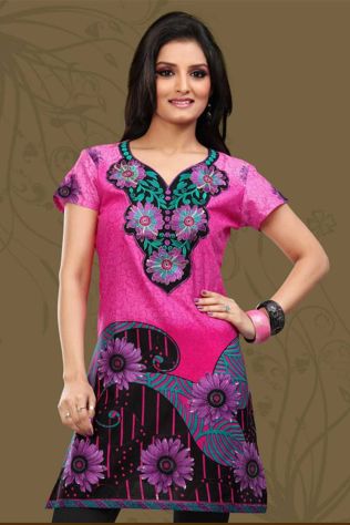 Pink Cotton Kurti Comfortable Fit Available in Various Sizes Beautiful Embroidered Patch Work for Casual Wear Manufacturers, Suppliers, Exporters in Theni