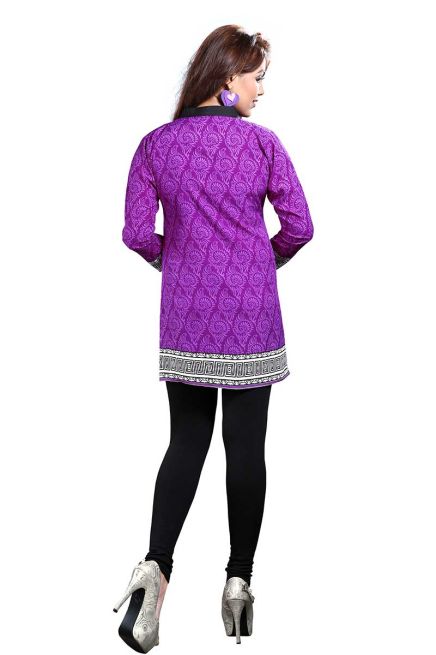 Purple French Jacquard Printed Short Kurti with Chinese Collar Regular Fit for Casual Outings Sizes S XL Manufacturers  in Delhi