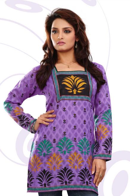 Purple Printed Short Kurti with Square Neck Regular Half and Full Sleeves Fit for Casual Outings Sizes S XL Manufacturers  in Delhi