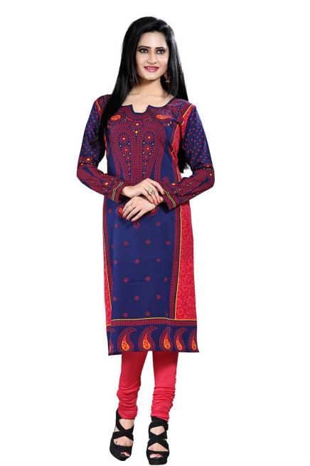 Red and Orange Printed Long Kurtis with Full Sleeves Regular Fit for Casual and Festive Wear Sizes S to XL Manufacturers  in Delhi