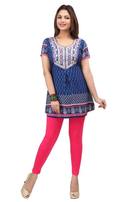 Regular Fit Blue American Crepe Kurti with Half Sleeves for Casual Outings and Events Manufacturers  in Delhi