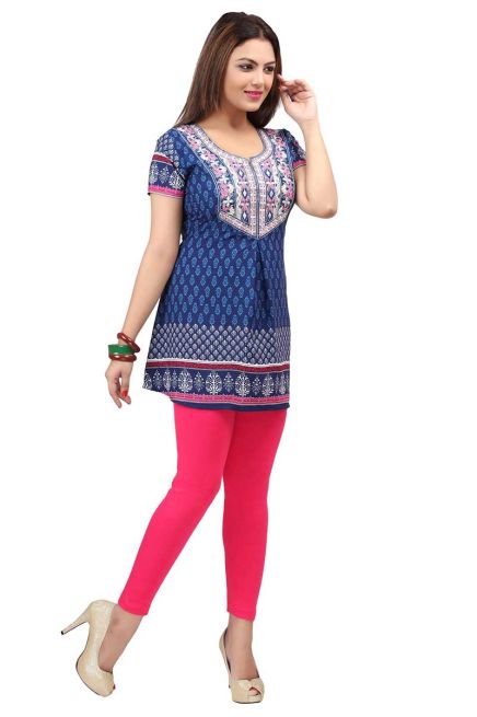 Regular Fit Blue American Crepe Kurti with Half Sleeves for Casual Outings and Events Manufacturers  in Delhi