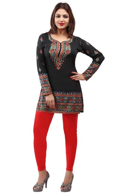 Regular Fit Dark Charcoal French Jacquard Printed Short Kurti Full Sleeves for Casual Wear Manufacturers  in Delhi