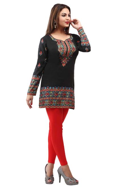 Regular Fit Dark Charcoal French Jacquard Printed Short Kurti Full Sleeves for Casual Wear Manufacturers  in Delhi