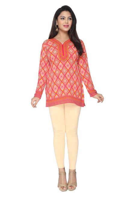 Regular Fit Peach Short Kurti with Full Sleeves in Soft American Crepe for Everyday Wear Manufacturers  in Delhi