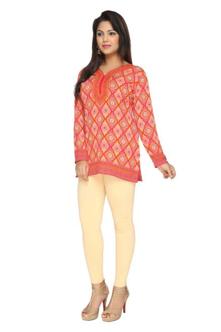 Regular Fit Peach Short Kurti with Full Sleeves in Soft American Crepe for Everyday Wear Manufacturers  in Delhi