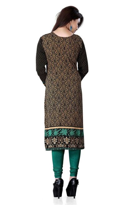 Regular Fit Sea Green and Black Printed Kurti for Effortless Style and Comfort Manufacturers  in Delhi