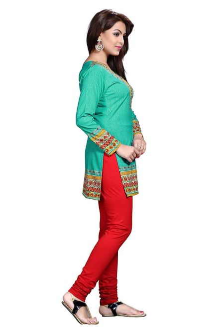 Regular Fit Turquoise American Crepe Short Kurti with Chic Print Manufacturers  in Delhi