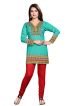 Regular Fit Turquoise American Crepe Short Kurti with Chic Print Manufacturers  in Delhi