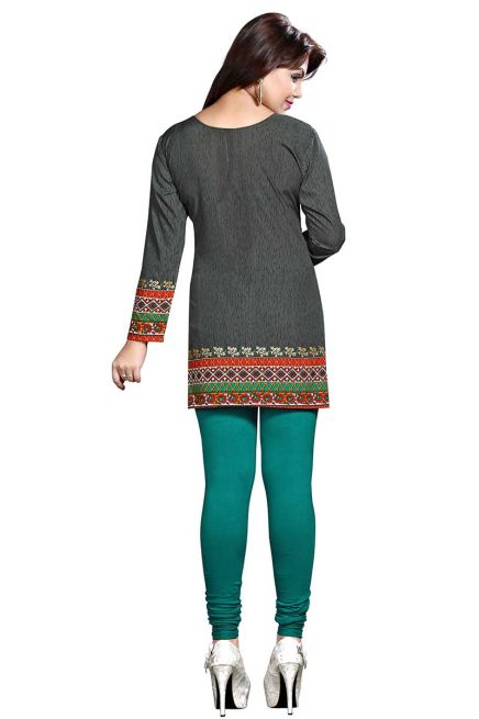 Relaxed Fit Dark Grey American Crepe Printed Short Tunic Kurti Perfect for Casual Outings Manufacturers  in Delhi