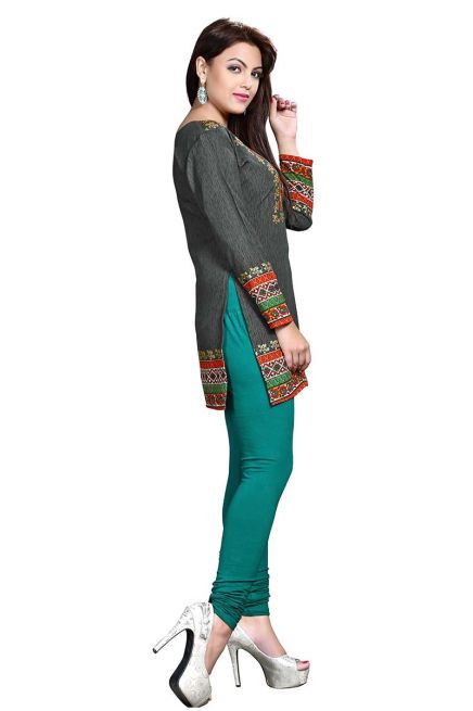 Relaxed Fit Dark Grey American Crepe Printed Short Tunic Kurti Perfect for Casual Outings Manufacturers  in Delhi