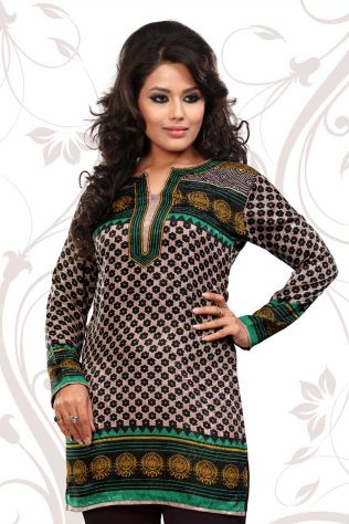 Rich Brown French Jacquard Butta Print Kurti Tailored Short Tunic for Festive Wear Manufacturers, Suppliers, Exporters in Budaun