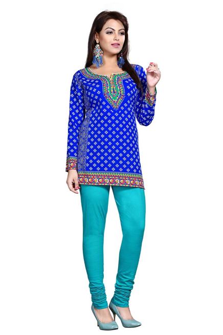 Solid Blue French Jacquard Full Sleeve Kurtis for Casual Wear and Semi Formal Occasions Manufacturers  in Delhi