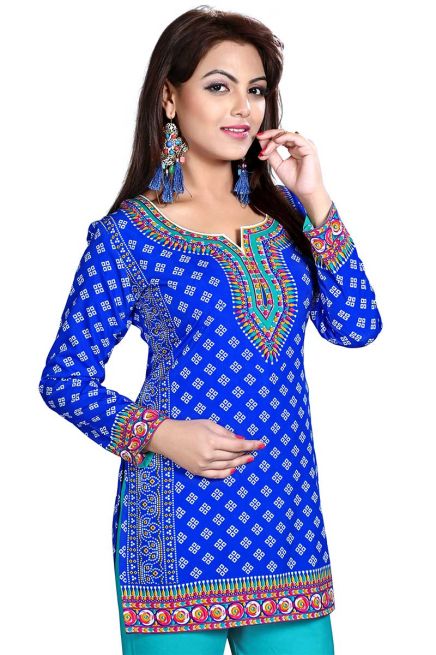 Solid Blue French Jacquard Full Sleeve Kurtis for Casual Wear and Semi Formal Occasions Manufacturers  in Delhi