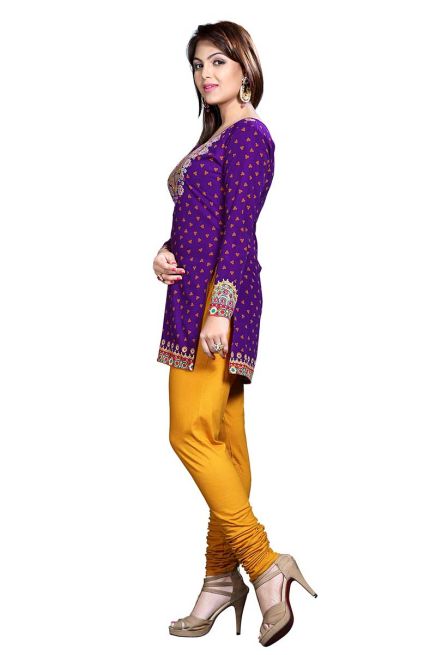 Solid Purple French Jacquard Bandhani Kurti with Elegant Neck Pattern for Festive Wear Manufacturers  in Delhi