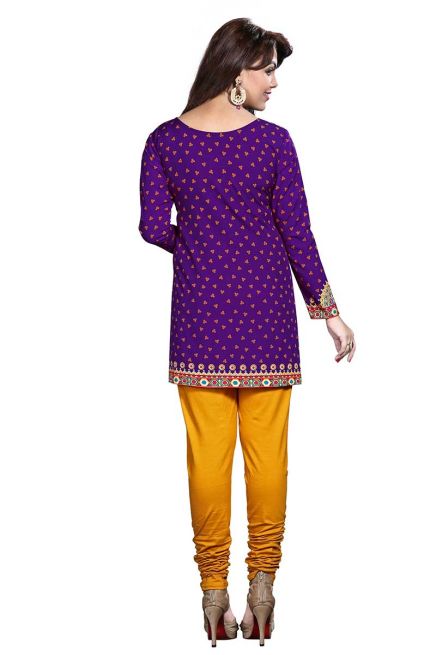 Solid Purple French Jacquard Bandhani Kurti with Elegant Neck Pattern for Festive Wear Manufacturers  in Delhi