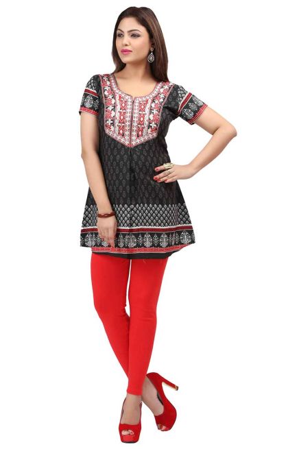 Stylish Black American Crepe Short Kurti with Half Sleeves for Casual Wear Manufacturers  in Delhi