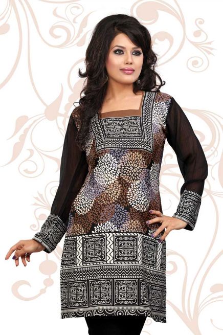 Stylish Black and Brown Kurti in American Crepe with Chiffon Sleeves Ideal for Casual Wear Manufacturers  in Delhi