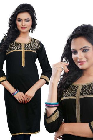 Stylish Black Embroidered Cotton Kurti with Half Sleeves for Casual and Office Wear Manufacturers, Suppliers, Exporters in Hungary