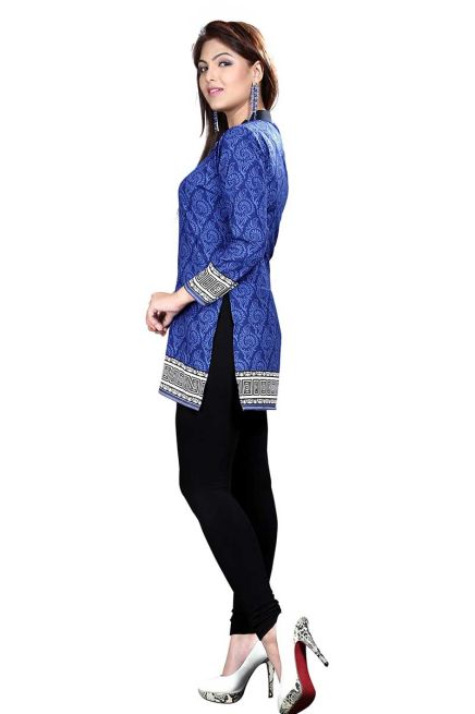 Stylish Blue Kurti with Chinese Collar in French Jacquard Fabric Sizes S to XL Manufacturers  in Delhi