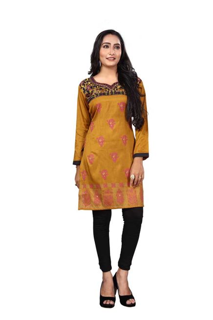 Stylish Brown Kurti Crape Silk with Beautiful Neck Design and Embroidery Full Sleeves Sizes S XL Manufacturers  in Delhi