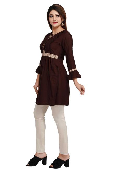 Stylish Coffee Short Kurti with Trendy Sleeves Regular Fit for Casual Outings Sizes S XL Manufacturers  in Delhi