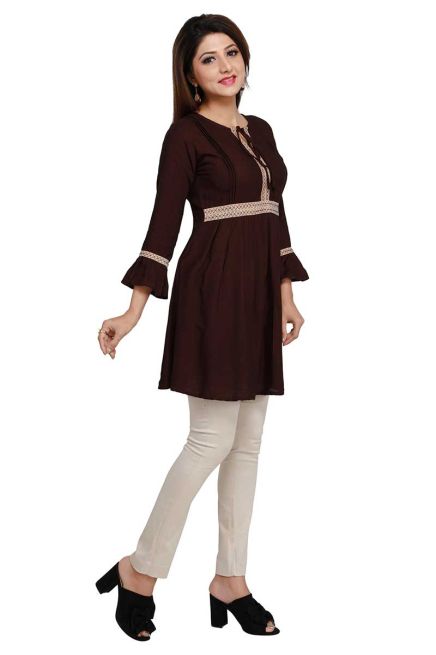 Stylish Coffee Short Kurti with Trendy Sleeves Regular Fit for Casual Outings Sizes S XL Manufacturers  in Delhi