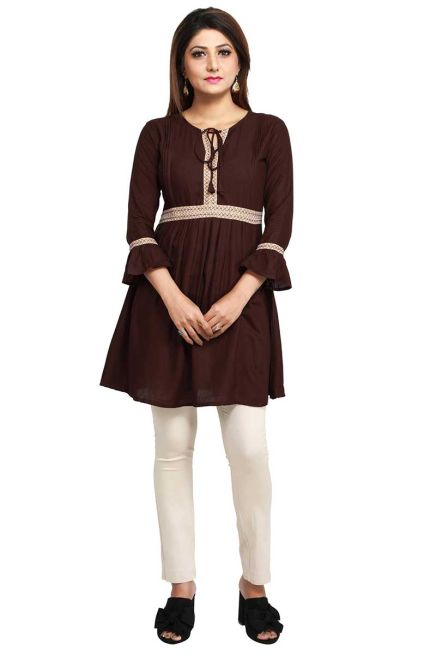 Stylish Coffee Short Kurti with Trendy Sleeves Regular Fit for Casual Outings Sizes S XL Manufacturers  in Delhi