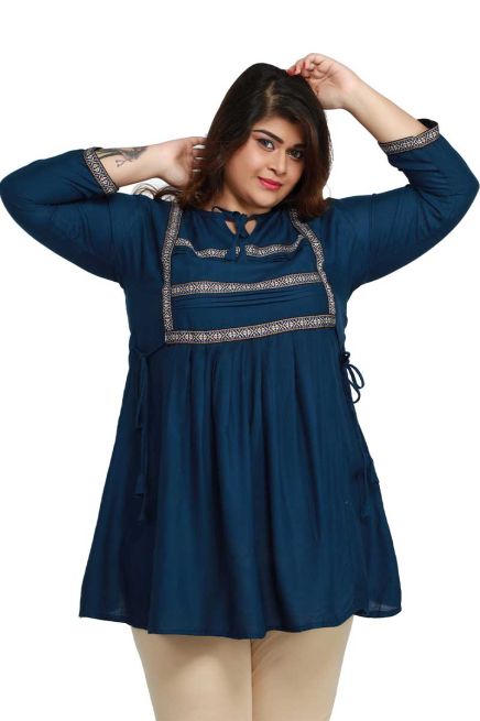 Stylish Navy Blue Plus Size Short Kurti Lace Work Comfortable Fit for Casual Outings Sizes XL 3XL Manufacturers  in Delhi