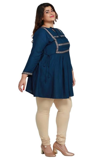 Stylish Navy Blue Plus Size Short Kurti Lace Work Comfortable Fit for Casual Outings Sizes XL 3XL Manufacturers  in Delhi