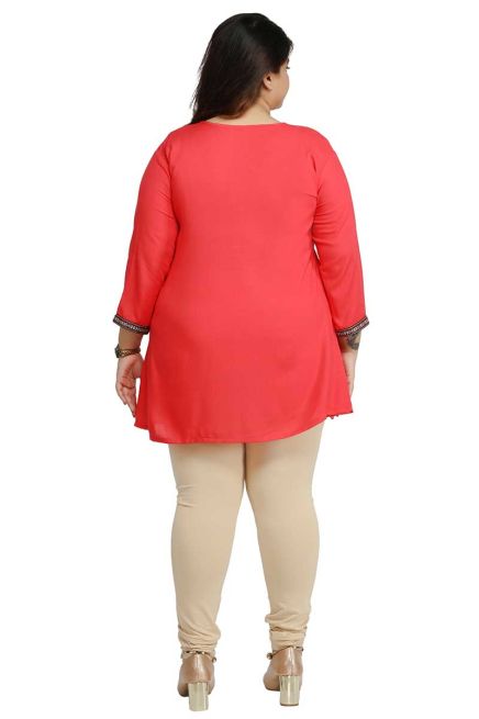 Stylish Peach Plus Size Short Kurti with Lace Work Ideal for Casual Outings Sizes XL to 3XL Manufacturers  in Delhi