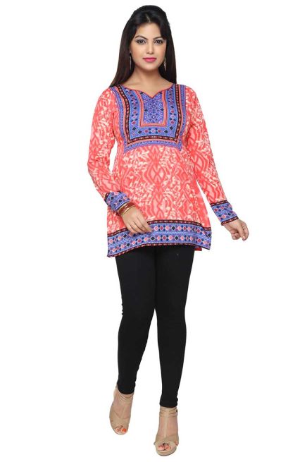 Stylish Pink American Crepe Short Kurti with Full Sleeves Regular Fit XS to XXL Manufacturers  in Delhi