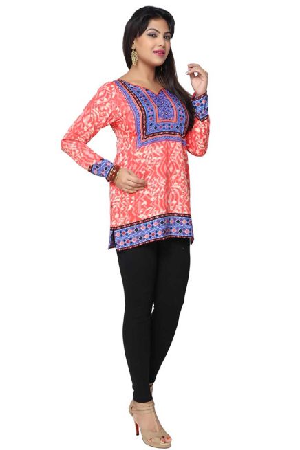 Stylish Pink American Crepe Short Kurti with Full Sleeves Regular Fit XS to XXL Manufacturers  in Delhi