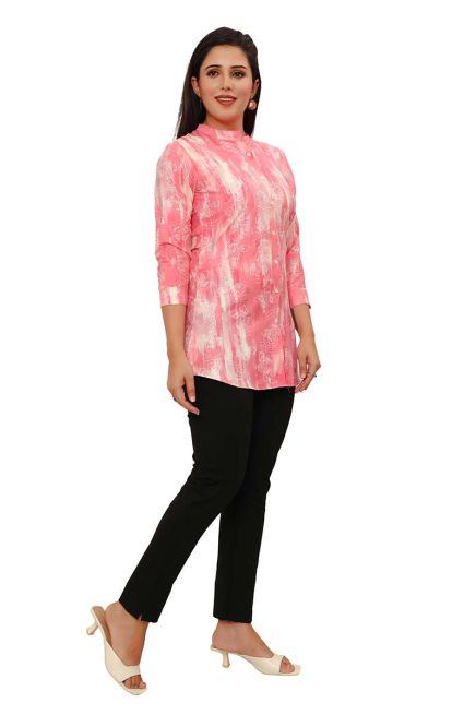 Stylish Pink Printed 3/4th Short Kurti for Women - Perfect for Casual Wear Manufacturers  in Delhi