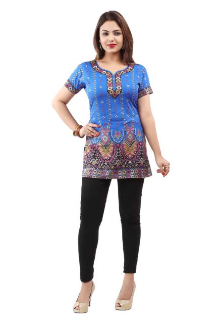 Stylish Solid Blue Printed Short Kurti with Half and Full Sleeves for Everyday Comfort Manufacturers  in Delhi