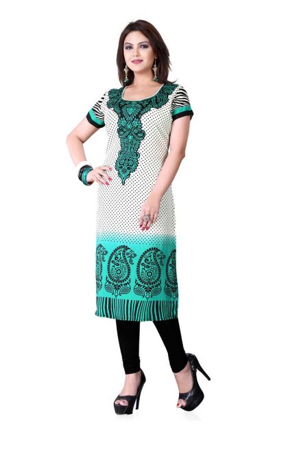 Stylish Turquoise and White Printed Long Kurtis for Casual Outings Manufacturers  in Delhi