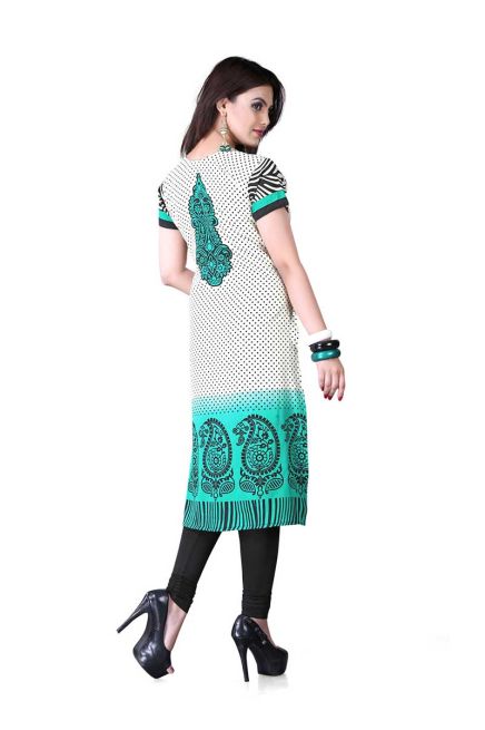 Stylish Turquoise and White Printed Long Kurtis for Casual Outings Manufacturers  in Delhi