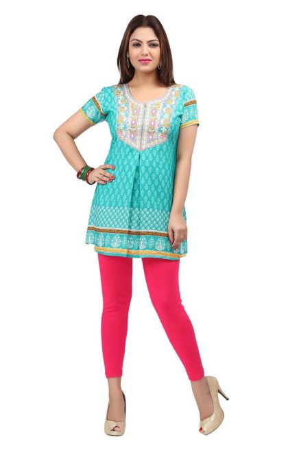 Stylish Turquoise Half Sleeve Short Kurti for Casual Outings and Daily Use Manufacturers  in Delhi