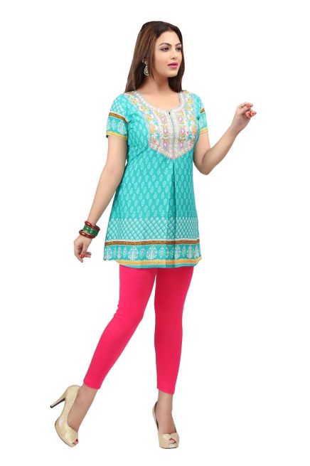 Stylish Turquoise Half Sleeve Short Kurti for Casual Outings and Daily Use Manufacturers  in Delhi