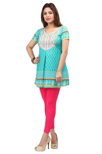 Stylish Turquoise Half Sleeve Short Kurti for Casual Outings and Daily Use Manufacturers  in Delhi