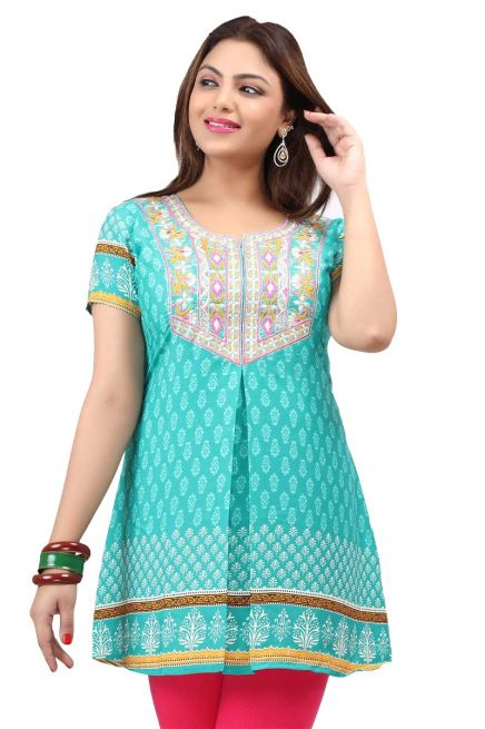 Stylish Turquoise Half Sleeve Short Kurti for Casual Outings and Daily Use Manufacturers  in Delhi