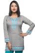 Stylish White and Grey Short Kurti with Light Blue Detailing Regular Fit S to XL Manufacturers  in Delhi