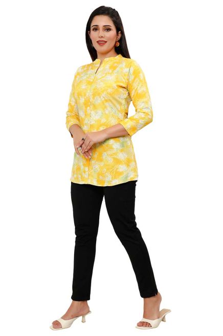 Stylish Yellow Color 3/4th Short Kurti for Women Perfect for Casual Wear   Manufacturers  in Delhi