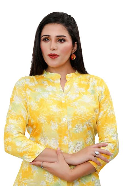 Stylish Yellow Color 3/4th Short Kurti for Women Perfect for Casual Wear   Manufacturers  in Delhi