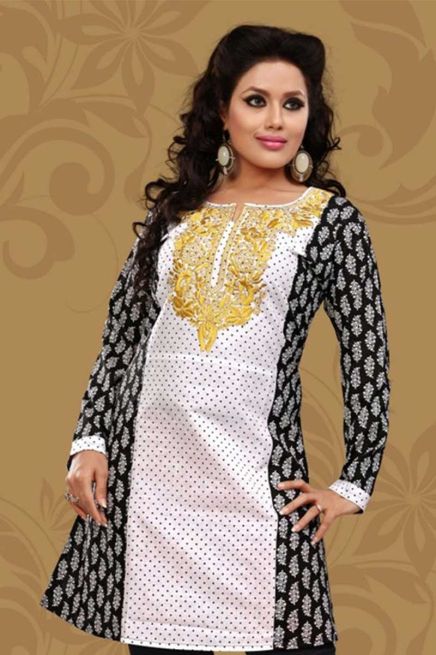 Stylish Yellow Cotton Kurti with Embroidered Design and Patchwork Details Sizes XS to XXL Manufacturers  in Delhi