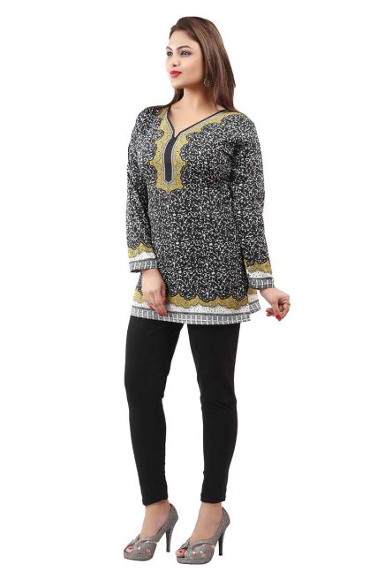 Trendy Black and Mehndi Full Sleeve Short Kurti for Casual Wear Available in Sizes XS to XXL Manufacturers  in Delhi