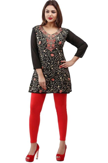 Trendy Black Short Kurti with Embroidered Design and Lining for Comfort XS to XXL Manufacturers  in Delhi