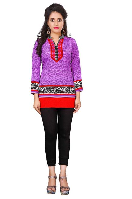 Trendy Purple Short Kurti with Full Sleeves in American Crepe Available in XS to XXL Manufacturers  in Delhi