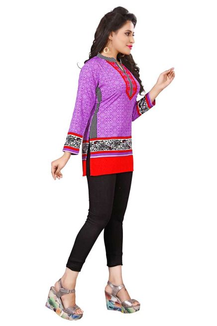 Trendy Purple Short Kurti with Full Sleeves in American Crepe Available in XS to XXL Manufacturers  in Delhi