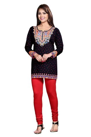 Trendy Solid Black Kurti with Elegant Neck Pattern in French Jacquard for Any Occasion Manufacturers, Suppliers, Exporters in Jharkhand